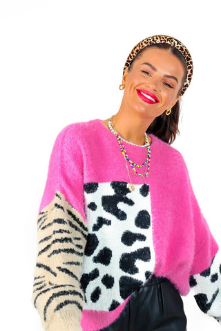 No Hard Felines - Candy Pink Leopard Knitted Jumper