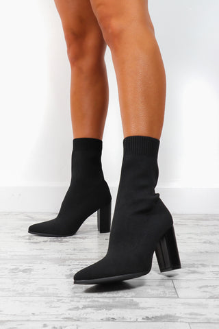 One Step Ahead - Black Heeled Sock Boots