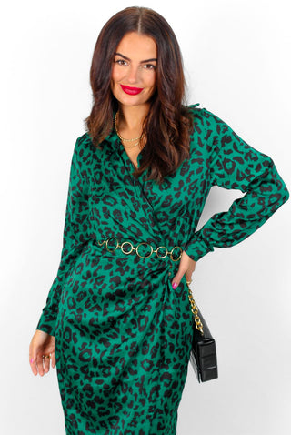 Play With My Feelings - Forest Leopard Satin Midi Dress