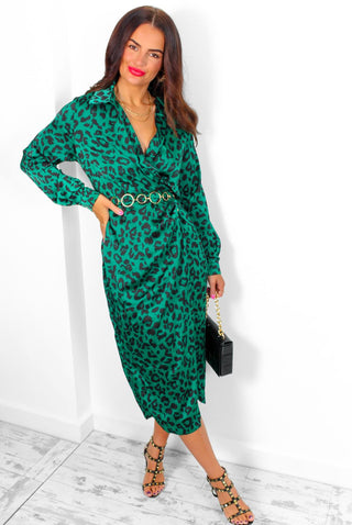 Play With My Feelings - Forest Leopard Satin Midi Dress