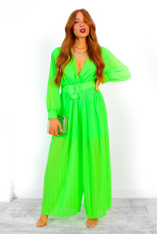 Pleat You Right - Neon Green Pleated Jumpsuit