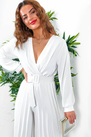 Pleat You Right - White Pleated Jumpsuit