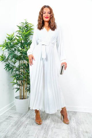 Pleat You Right - White Pleated Jumpsuit