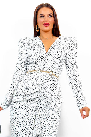 Shape Of You - Cream Printed Ruched Midi Dress
