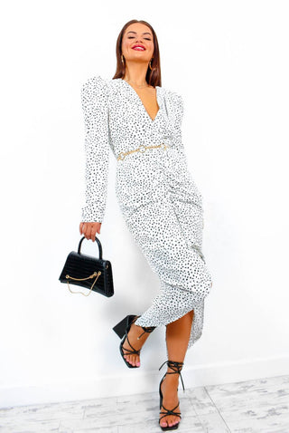 Shape Of You - Cream Printed Ruched Midi Dress