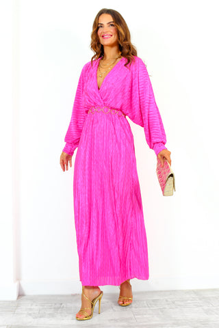 She Takes First Plisse - Fuchsia Pink Plisse Maxi Dress