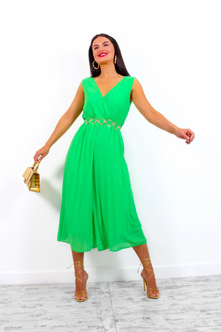 She's A Classic - Green Pleated Jumpsuit