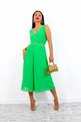 She's A Classic - Green Pleated Jumpsuit