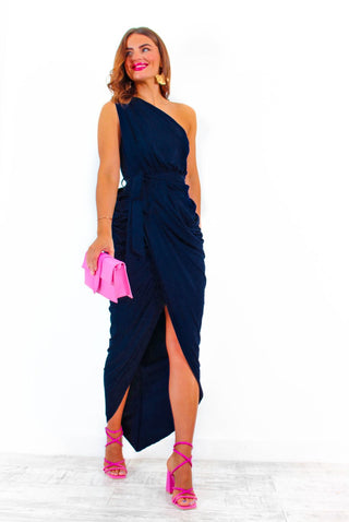 She's Irreplaceable - Navy Ruched One Shoulder Maxi Dress