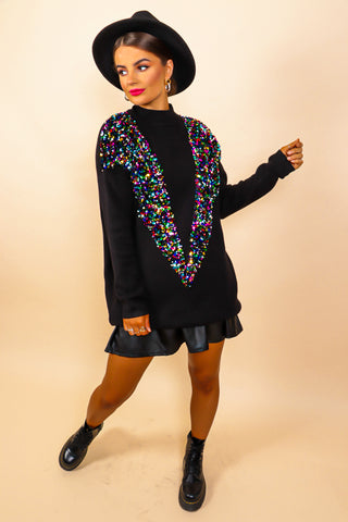 Shimmer And Shine - Black Multi Sequin Knitted Jumper