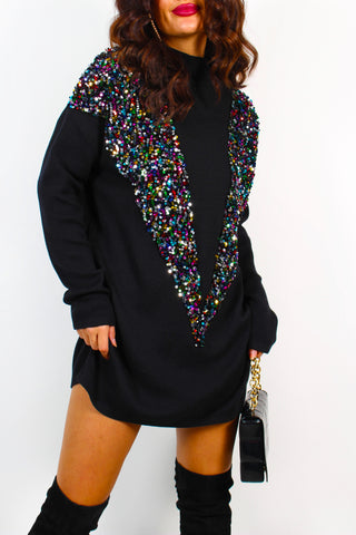 Shimmer And Shine - Black Multi Sequin Knitted Jumper