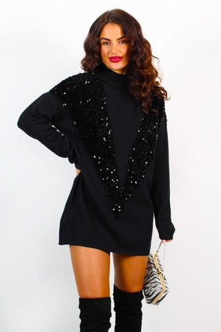 Shimmer And Shine - Black Sequin Knitted Jumper