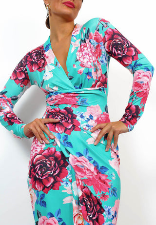 Simple and Elegant - Turquoise Multi Floral Midi Dress