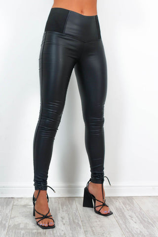 Snatch You Up - Black Waist Cinching Faux Leather Leggings