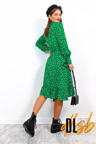 Some Like It Dot - Green Polka Dot Midi Wrap Dress
