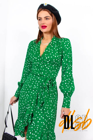 Some Like It Dot - Green Polka Dot Midi Wrap Dress