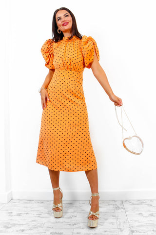 Spots Wrong? - Orange Polka Dot Midi Dress