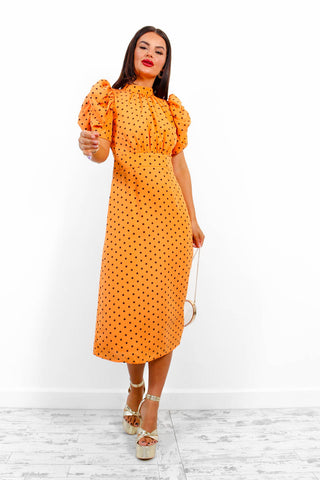 Spots Wrong? - Orange Polka Dot Midi Dress