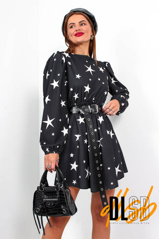 Stargazer - Black Star Print Mini Skater Dress