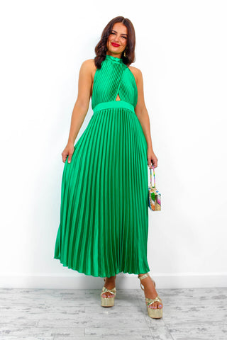 Stolen Moment - Green Halter Neck Pleated Maxi Dress