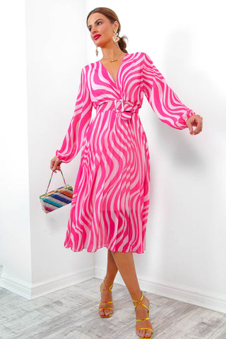Swirl Next Door - Pink Two Tone Pleated Midi Dress