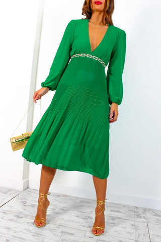 Tell Me Something - Green Cowl Neck Pleated Midi Dress
