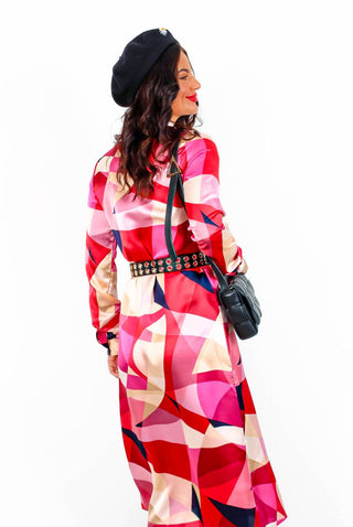 The Girl Is Sensational - Pink Retro Print Midi Dress