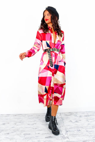 The Girl Is Sensational - Pink Retro Print Midi Dress