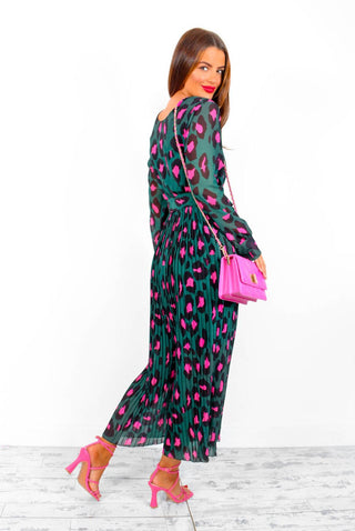 The Pleat Is On - Forest Fuchsia Leopard Pleated Jumpsuit