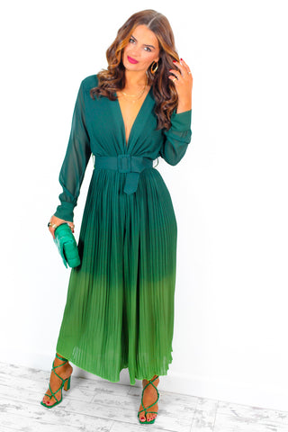 The Pleat Is On - Forest Green Ombre Pleated Jumpsuit