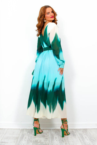 The Pleat Is On - Green Blue Ombre Pleated Jumpsuit