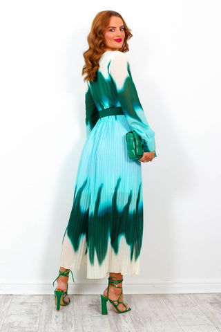 The Pleat Is On - Green Blue Ombre Pleated Jumpsuit