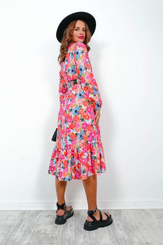 Thinking Of Spring - Pink Multi Floral Midi Dress