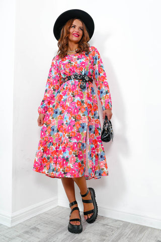 Thinking Of Spring - Pink Multi Floral Midi Dress