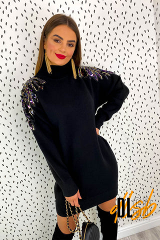 Time To Shine - Black Knitted Jumper Dress