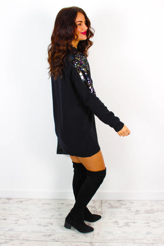 Time To Shine - Black Knitted Jumper Dress