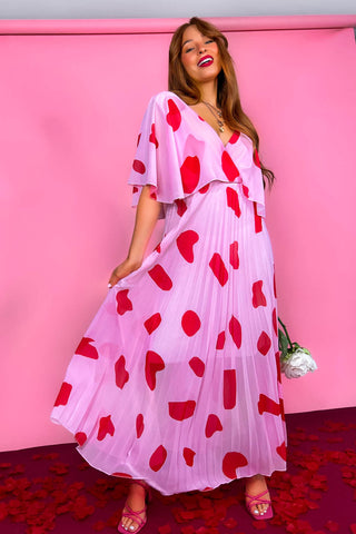 Timeless - Red Pink Pleated Maxi Dress
