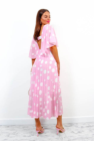 Timeless - Baby Pink Polka Dot Pleated Maxi Dress