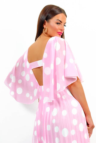 Timeless - Baby Pink Polka Dot Pleated Maxi Dress
