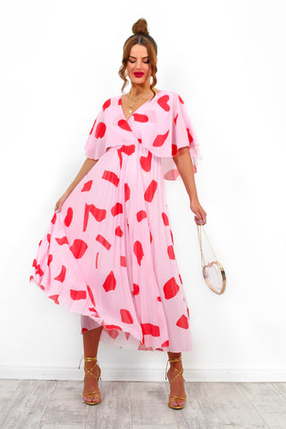 Timeless - Red Pink Pleated Maxi Dress