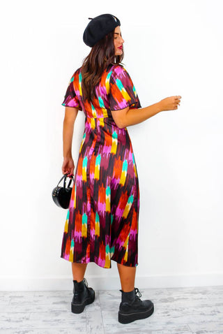 Together Forever - Black Multi Abstract Midi Dress