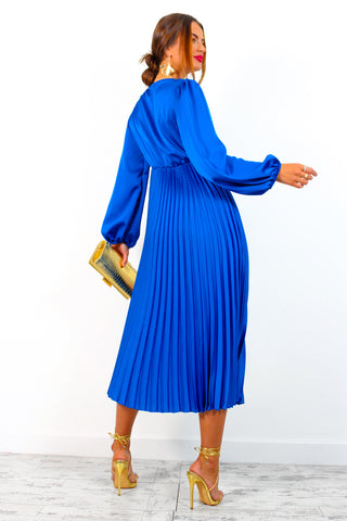 Twist Of Fate - Blue Twist Front Pleated Midi Dress