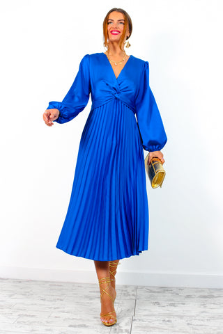 Twist Of Fate - Blue Twist Front Pleated Midi Dress