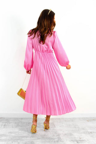 Twist Of Fate - Pink Twist Front Pleated Midi Dress