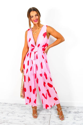 Use Your Pleat - Pink Red Print Pleated Jumpsuit