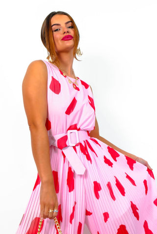 Use Your Pleat - Pink Red Print Pleated Jumpsuit