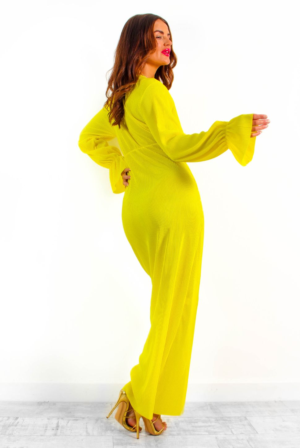 Long sleeve yellow midi dress sale