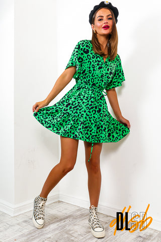 What A Hottie - Green Leopard Mini Dress