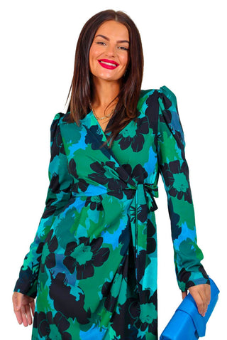 Wrap This Up - Forest Multi Floral Midi Wrap Dress