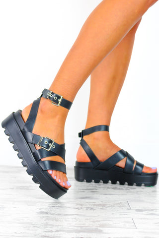 You're My Solemate - Black Chunky PU Sandals